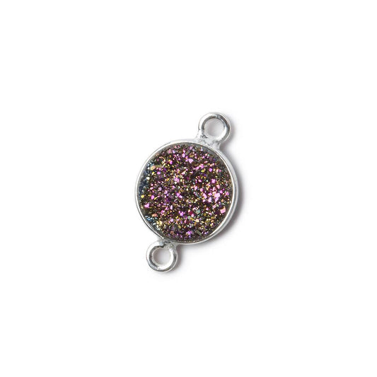 10mm Silver .925 Bezel Mystic Peacock Drusy Drusy Coin Connector 1 piece