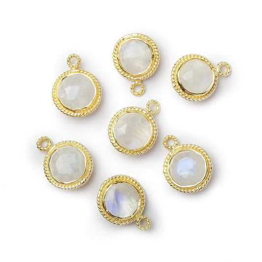 10mm Vermeil Rope Bezel Rainbow Moonstone Coin Pendant 1 piece