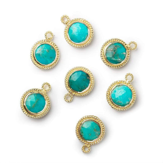 10mm Vermeil Rope Bezel Turquoise Coin Pendant 1 piece