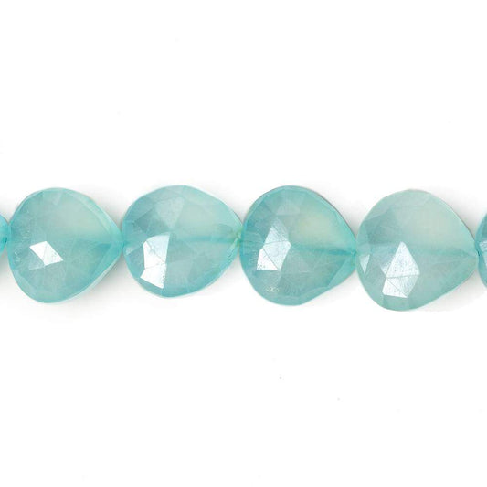 Silver Mystic Seafoam Blue Chalcedony  faceted heart  8 inch 18 Beads