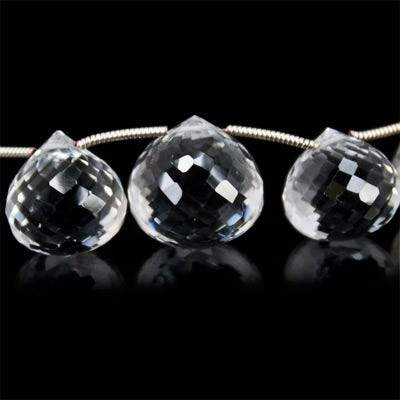 10x10-14.5x14.5mm Crystal Quartz Candy Kiss Briolette Beads 8 inch 15 pieces