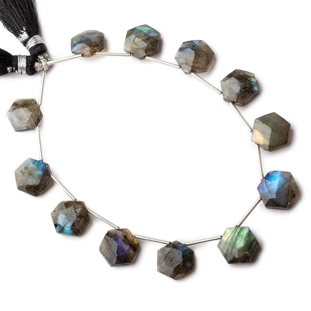 10x10mm Labradorite faceted hexagon top drilled beads 7 inch 12 pieces