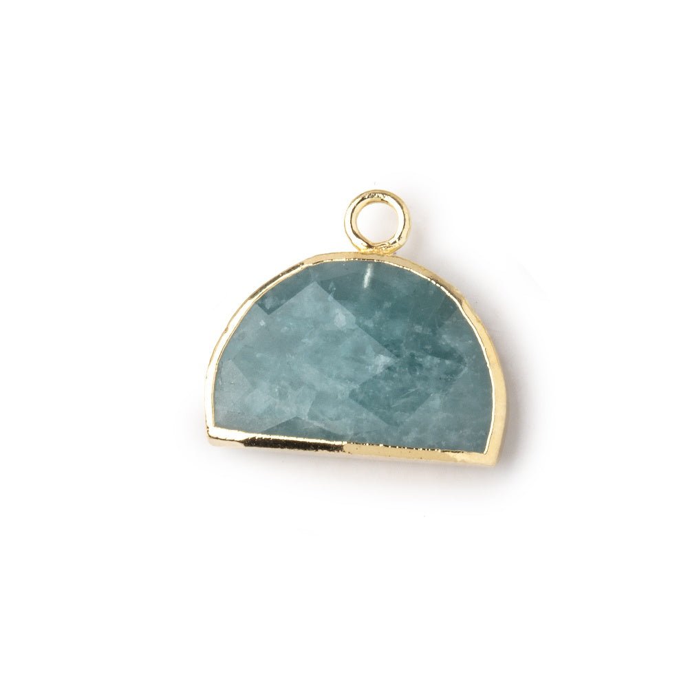 10x15mm Gold Leafed Aquamarine Faceted Half Moon Focal Pendant 1 piece