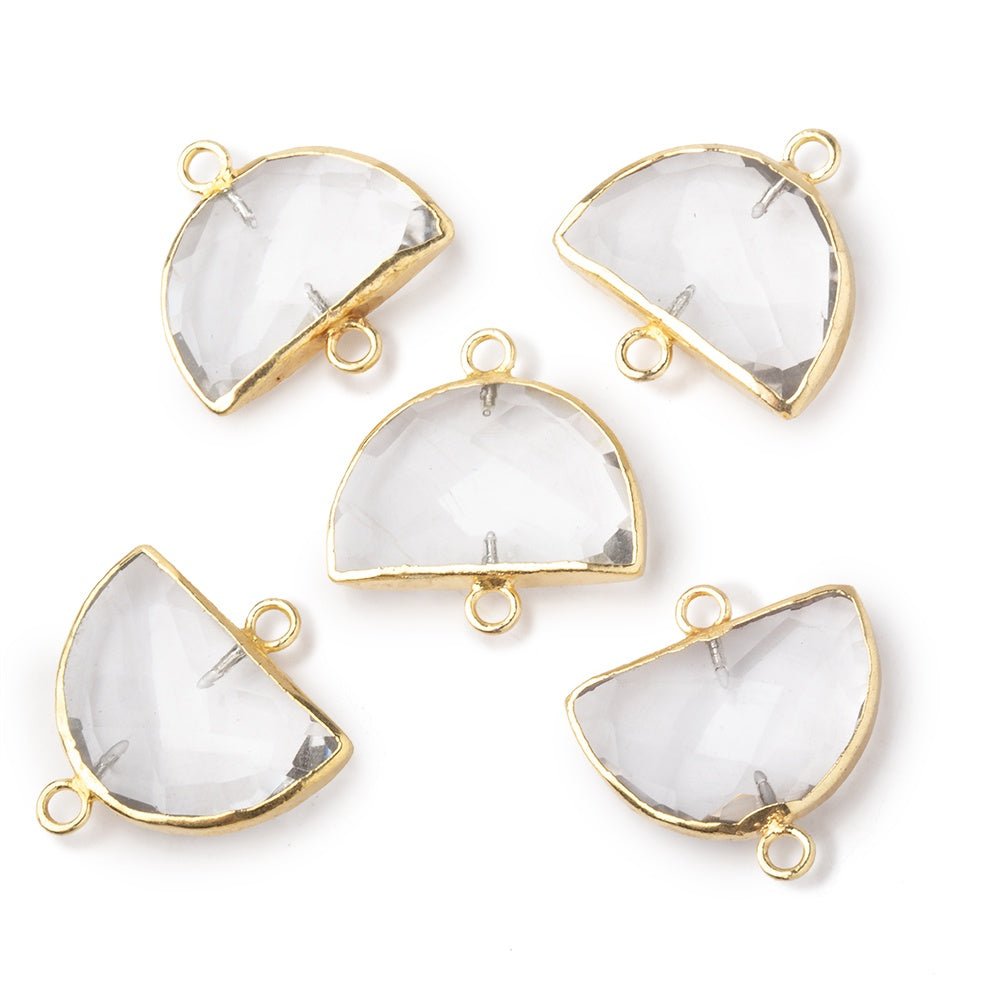 10x15mm Gold Leafed Crystal Quartz Faceted Half Moon Focal Connector 1 piece