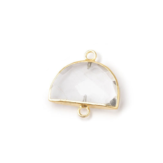 10x15mm Gold Leafed Crystal Quartz Faceted Half Moon Focal Connector 1 piece