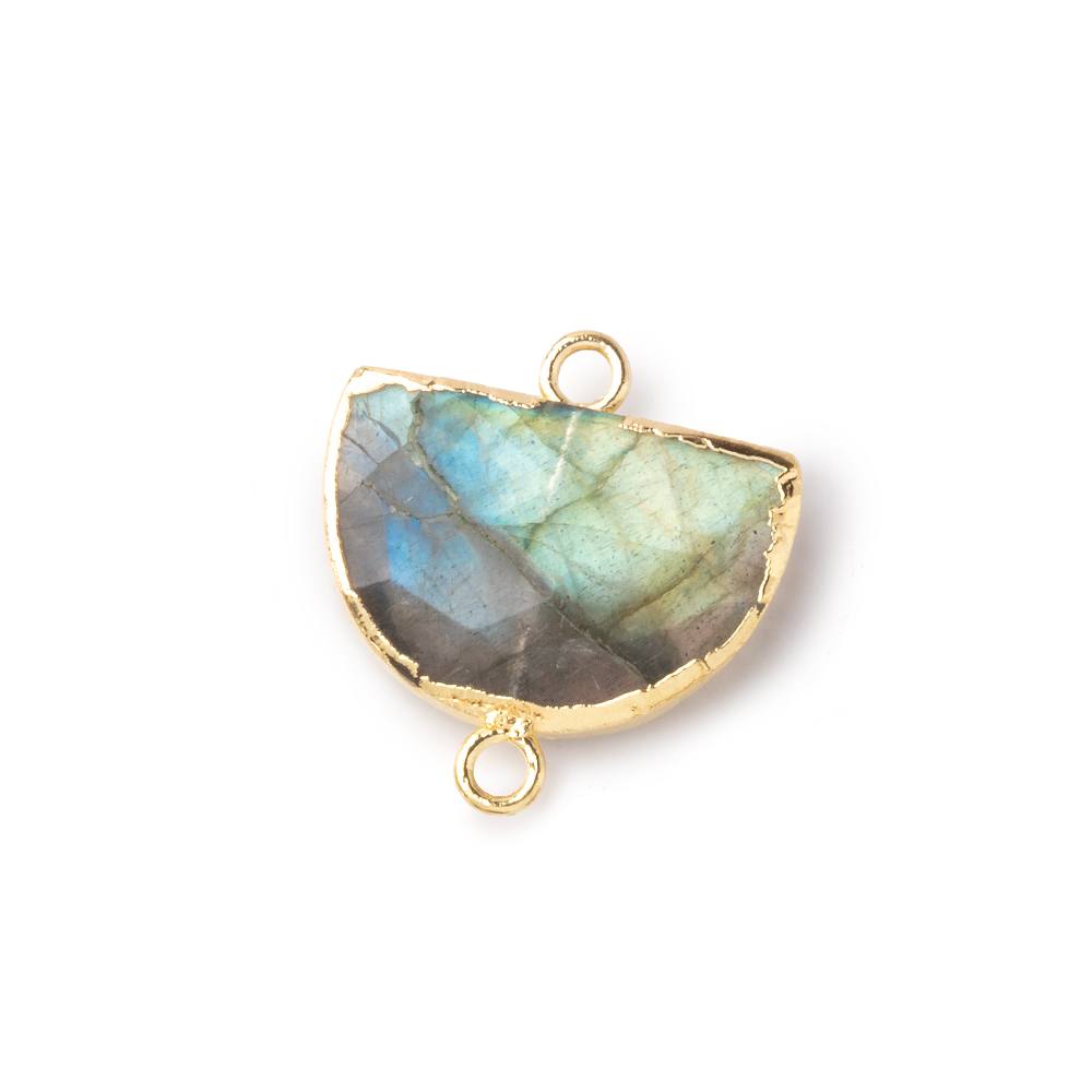 10x15mm Gold Leafed Labradorite Faceted Half Moon Focal Connector 1 piece