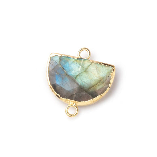 10x15mm Gold Leafed Labradorite Faceted Half Moon Focal Connector 1 piece