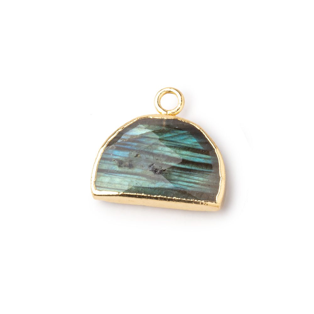 10x15mm Gold Leafed Labradorite Faceted Half Moon Focal Pendant 1 piece