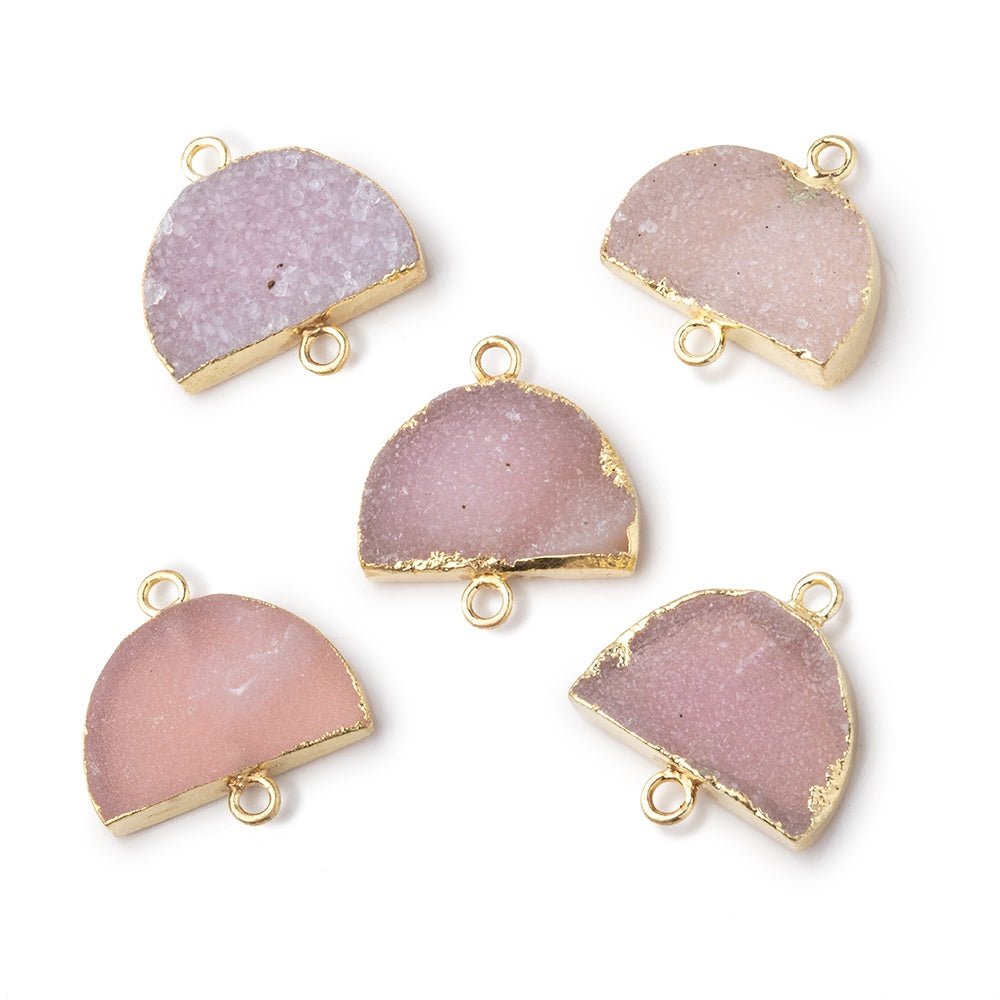 10x15mm Gold Leafed Pink Drusy Half Moon Focal Connector 1 piece