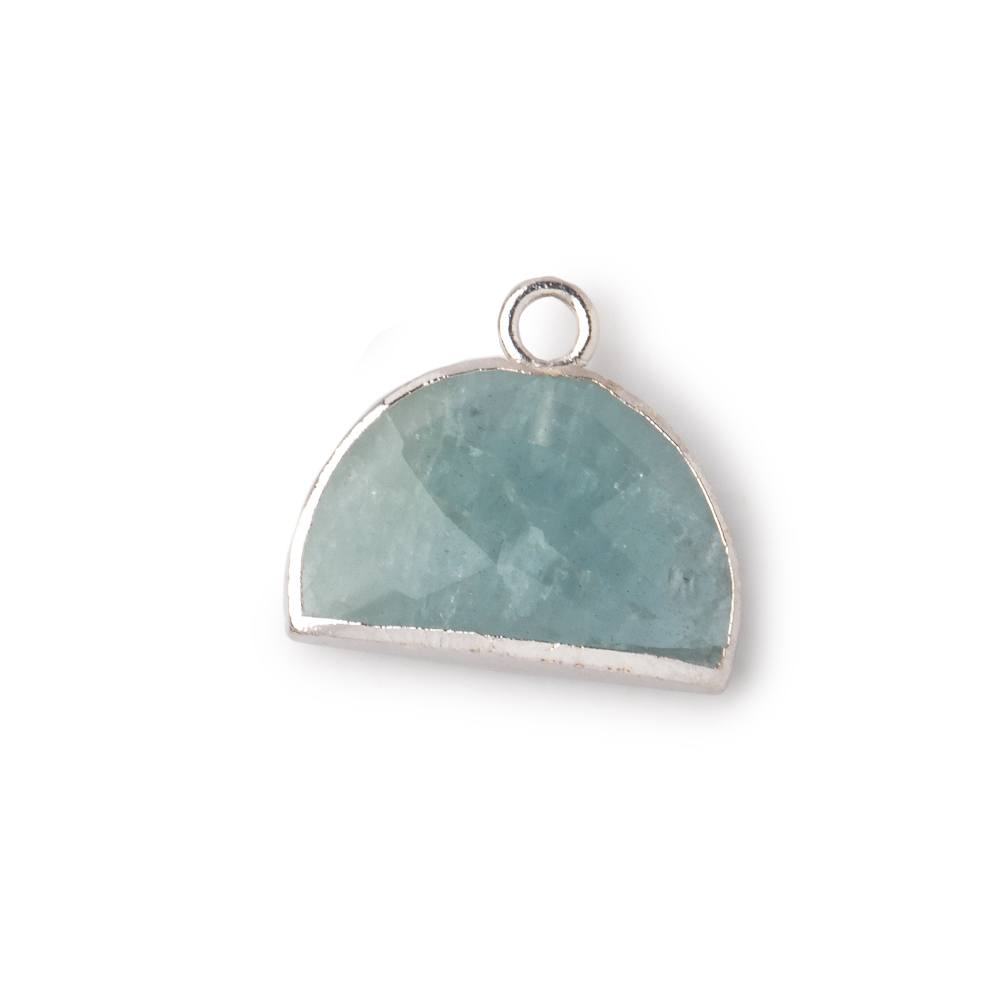 10x15mm Silver Leafed Aquamarine Faceted Half Moon Focal Pendant 1 piece