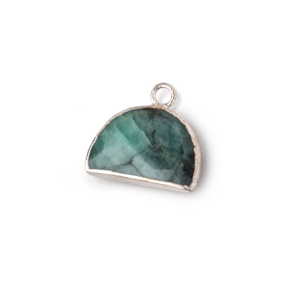 10x15mm Silver Leafed Emerald Faceted Half Moon Focal Pendant 1 piece