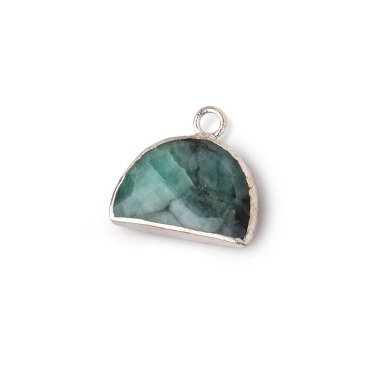 10x15mm Silver Leafed Emerald Faceted Half Moon Focal Pendant 1 piece