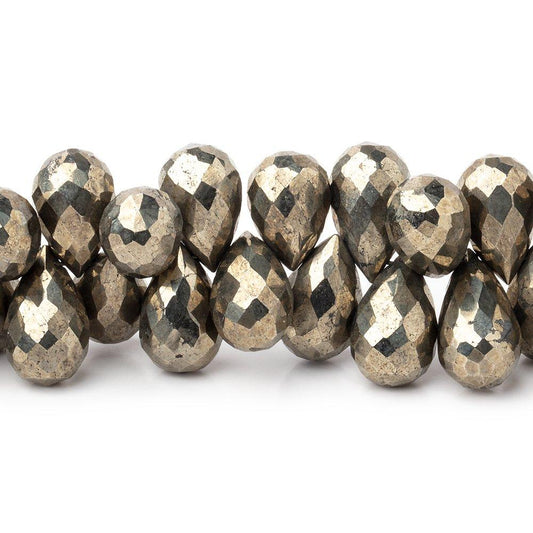 10x6-12x7mm Golden Pyrite Faceted Tear Drop Beads 7 inch 54 pieces AA