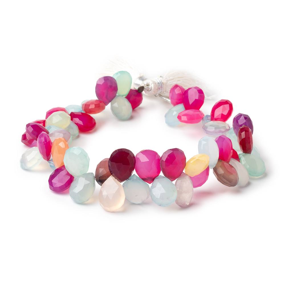 10x7-11x9mm Multi Color Chalcedony Faceted Pears 8 inch 52 Beads