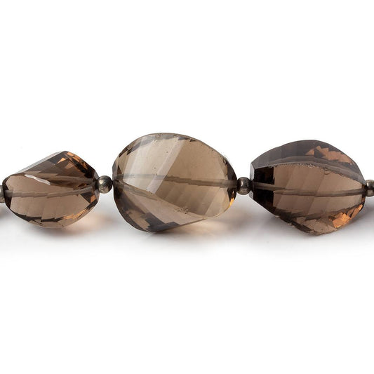 10x7.5-16x11mm Smoky Quartz Barrel Faceted Twist beads 6.5 inches 12 pieces AA