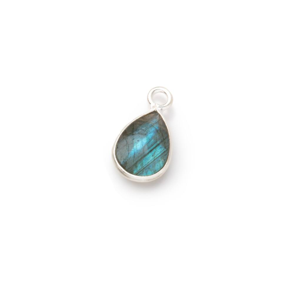 9x12mm Silver Bezel Blue Flash Labradorite Faceted Pear Pendant 1 Focal