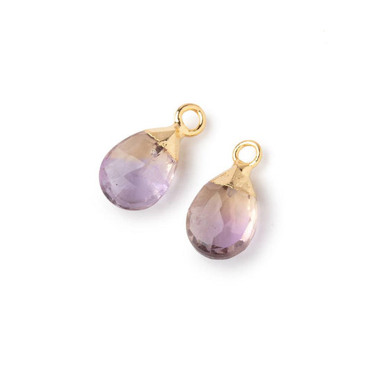 10x7mm Gold Leafed Ametrine Faceted Pear Set of 2 Pendants