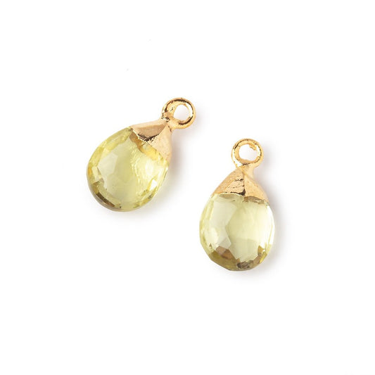 10x7mm Gold Leafed Lemon Quartz Faceted Pear Set of 2 Pendants