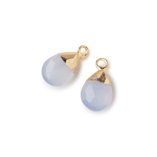 10x7mm Gold Leafed Natural Chalcedony Faceted Pear Set of 2 Pendants