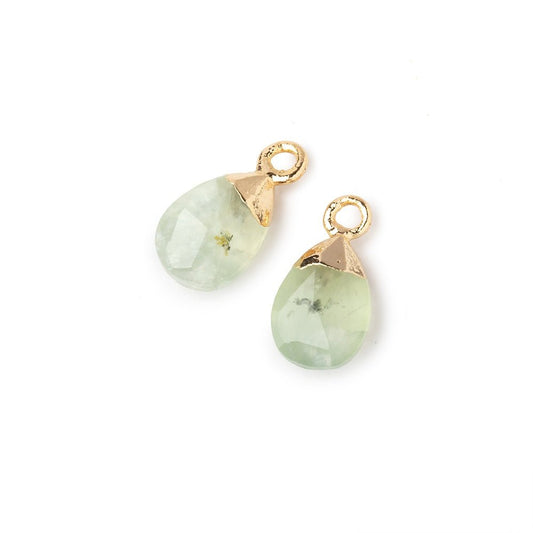 10x7mm Gold Leafed Prehnite Faceted Pear Set of 2 Pendants