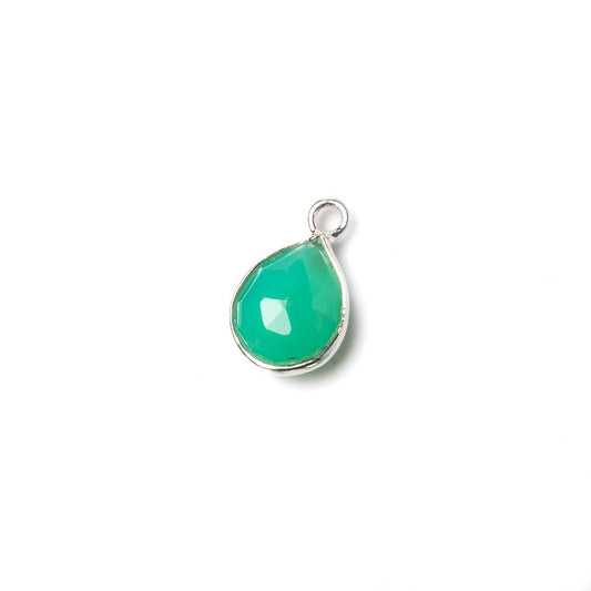 10x7mm Sterling Silver Bezel Mint Green Onyx faceted pear Petite Pendant 1 piece