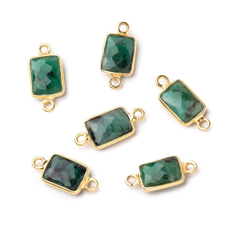 10x7mm Vermeil Bezel Emerald Faceted Rectangle Connectors 1 piece