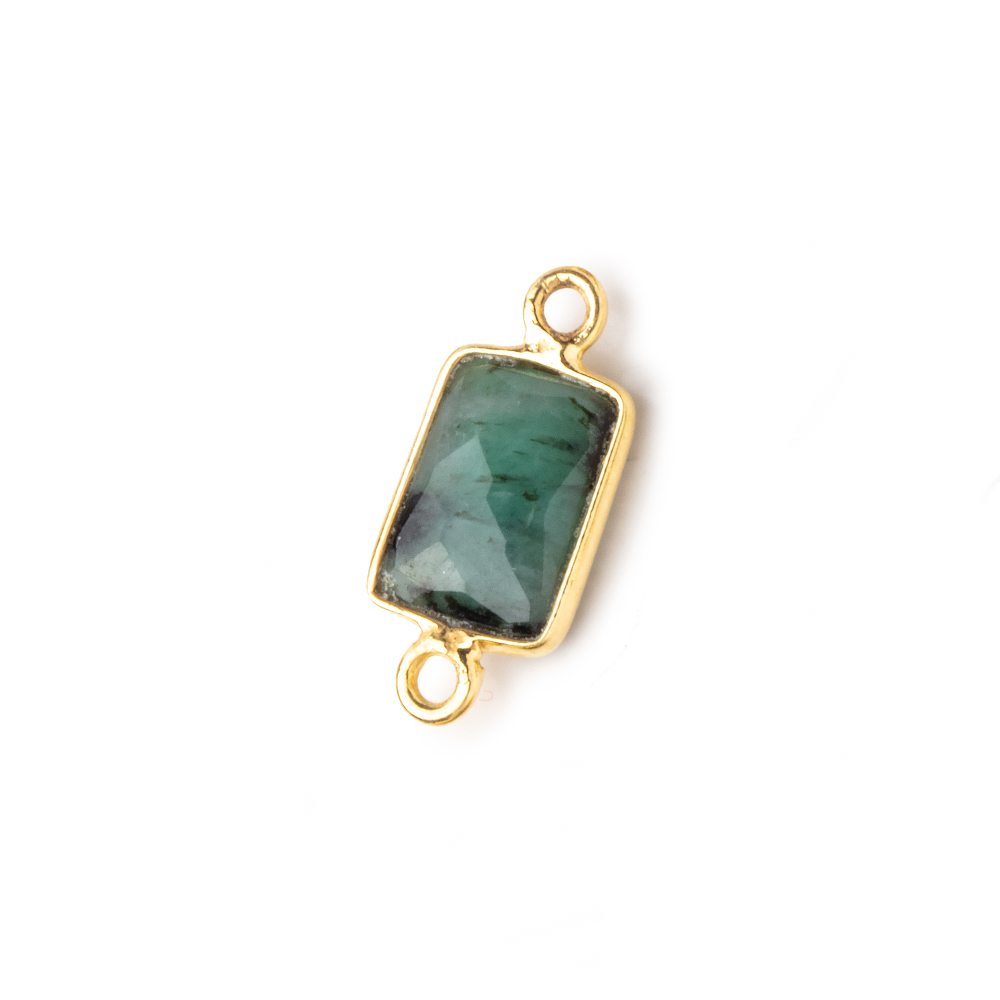 10x7mm Vermeil Bezel Emerald Faceted Rectangle Connectors 1 piece