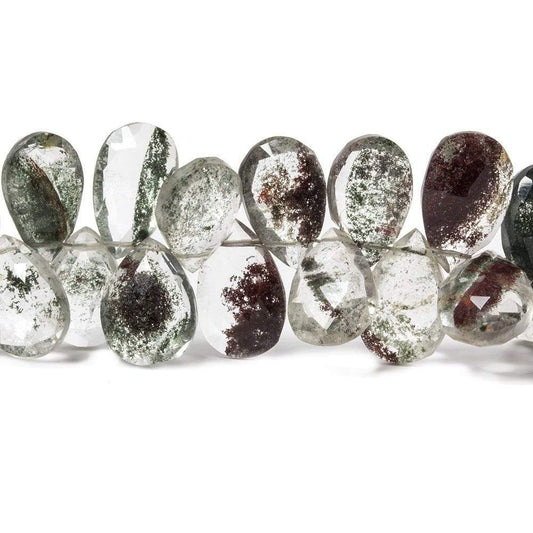 10x8-13x7mm Moss Quartz faceted pear briolettes 8 inch 56 Beads