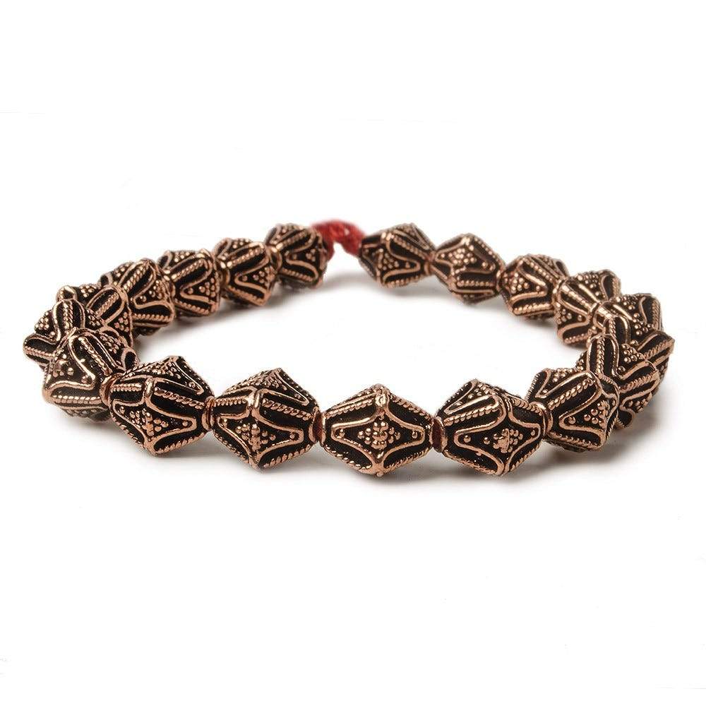10x8mm Antiqued Copper Granulated Design BiCone 8 inch 15 pcs