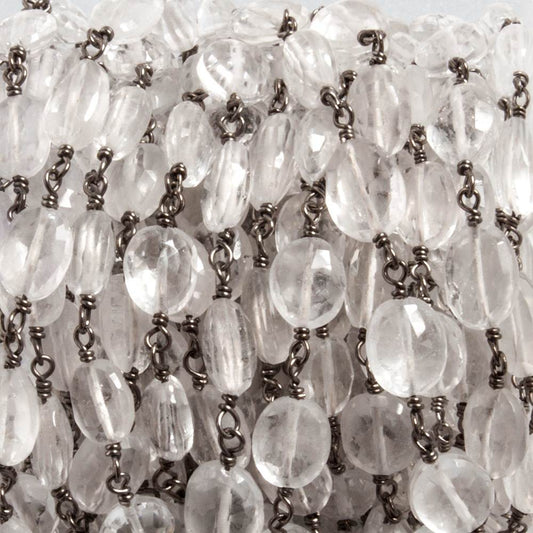10x8mm Crystal Quartz faceted oval Black Gold plated Chain by the foot 18 beads