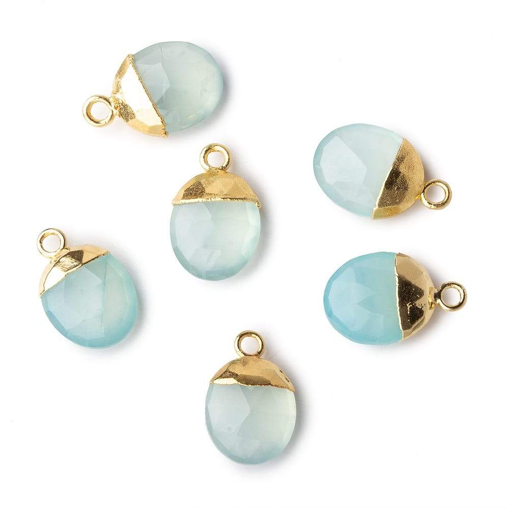 10x8mm Gold Leafed Seafoam Green Chalcedony Oval Pendant 1 piece