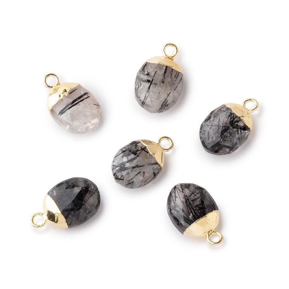 10x8mm Gold Leafed Tourmalinated Quartz Faceted Oval Focal Bead 1 piece