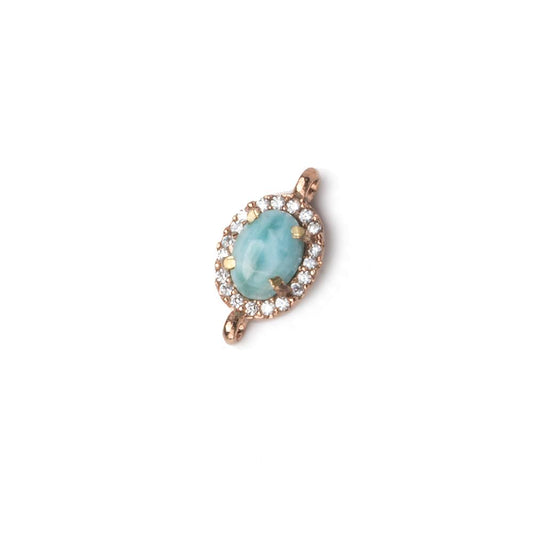 10x8mm Rose Gold Bezel White CZ and Larimar Oval Connector 1 focal piece