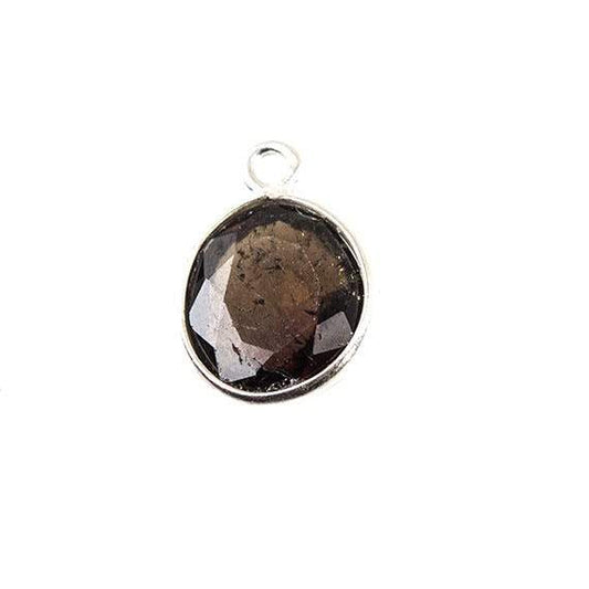 10x8mm Silver Bezeled Green Tourmaline Focal Bead 1 piece