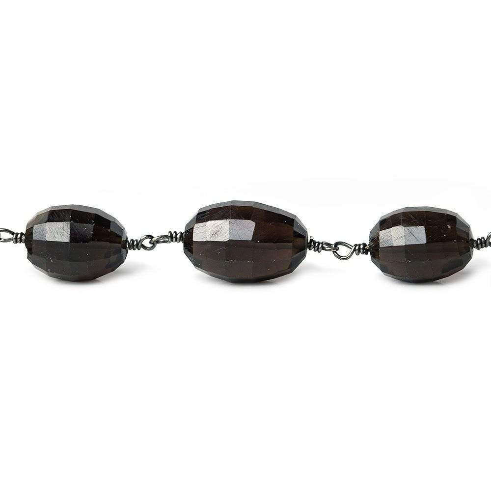 10x8mm Smoky Quartz faceted oval Black Gold plated Chain by the foot 18 pcs