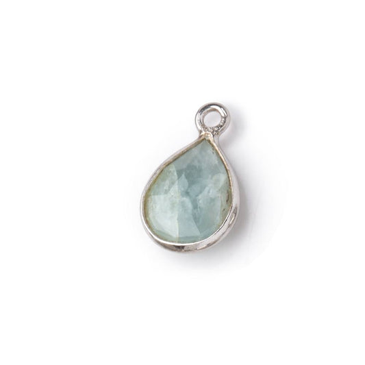 10x8mm Sterling Silver Bezel Aquamarine faceted pear Pendant 1 piece