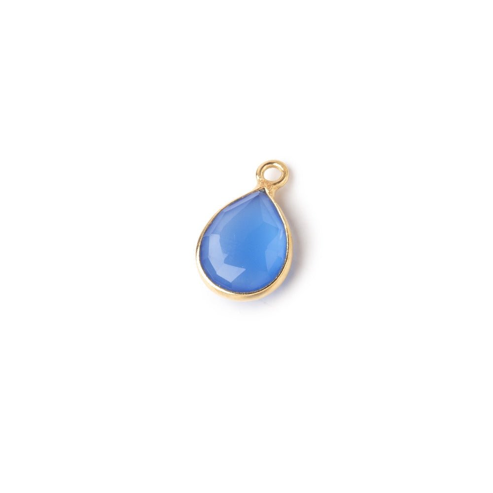 10x8mm Vermeil Bezel Blue Chalcedony Faceted Pear Pendant 1 piece