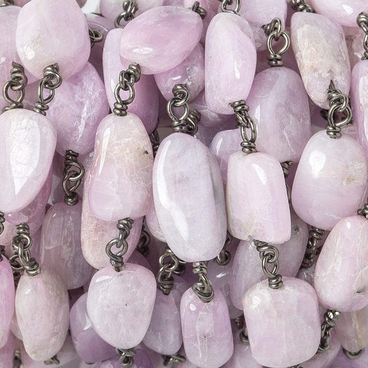 10x9-12x9mm Kunzite plain nugget Black Gold .925 Silver Chain by the foot 15 beads A