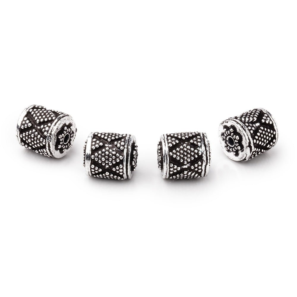 11x10mm Antiqued Silver Plated Copper Miligrain Tube Set of 4 Beads