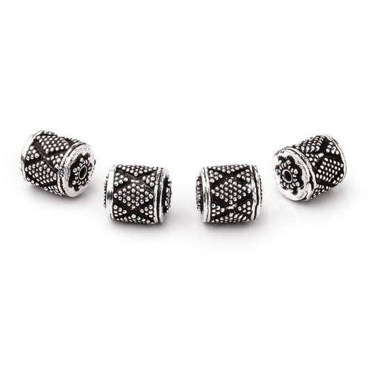 11x10mm Antiqued Silver Plated Copper Miligrain Tube Set of 4 Beads