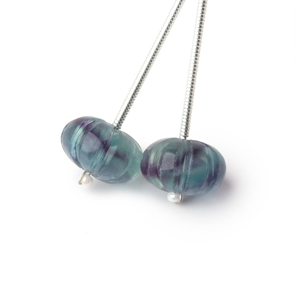 11-11.5mm Fluorite Carved Melon Focals Set of 2 Beads