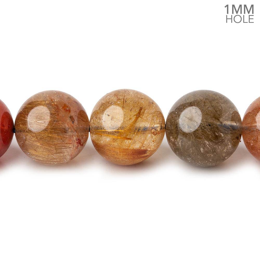 11-11.5mm Multi Rutilated Quartz plain round large hole beads 15.5 inch 34 pieces AA