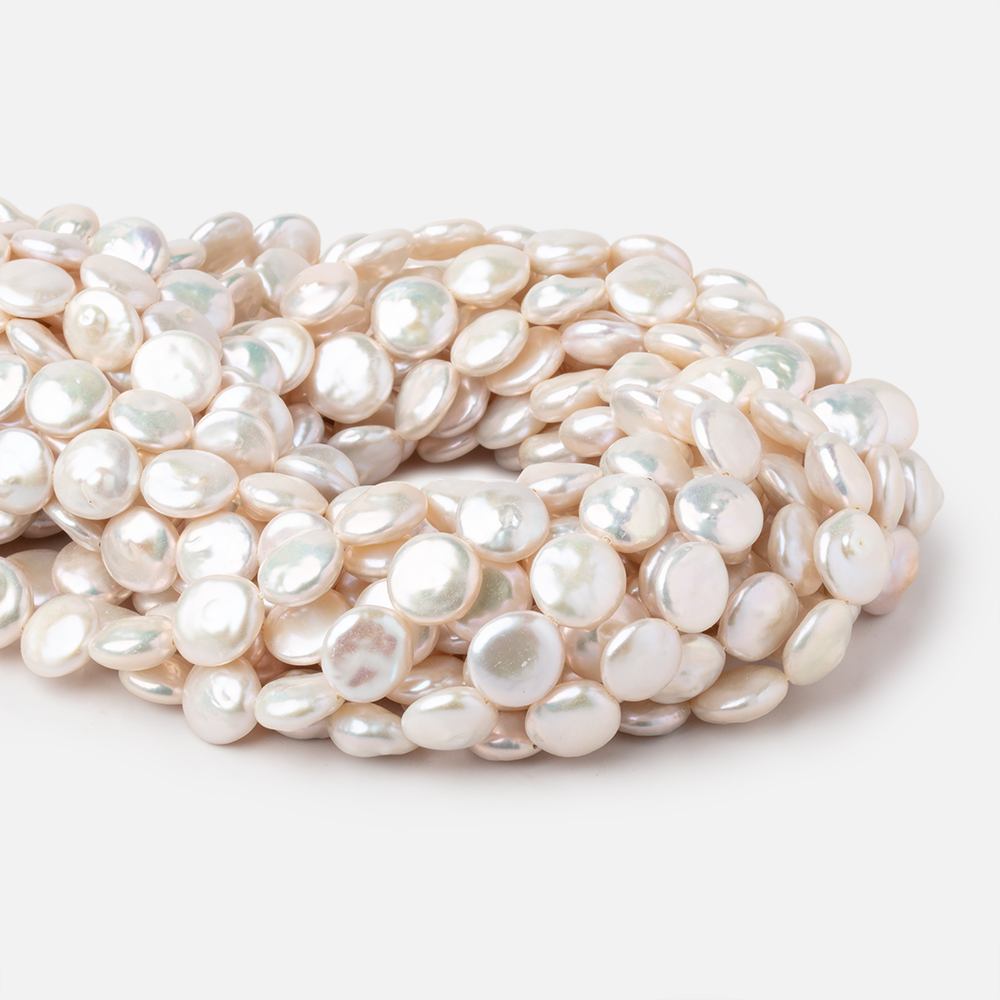 11-12mm Creamy White Coin Freshwater Pearls 15.5 inch 33 Beads AAA