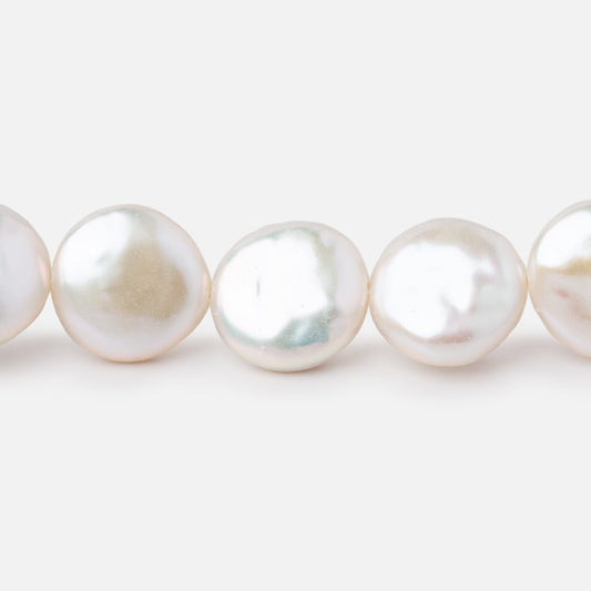 11-12mm Creamy White Coin Freshwater Pearls 15.5 inch 33 Beads AAA