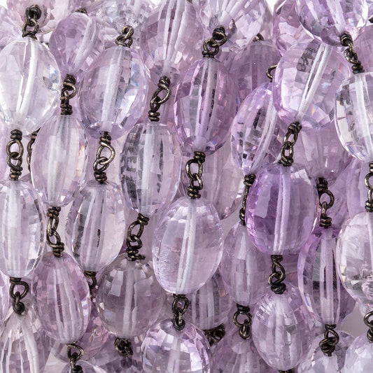 11-12mm Pink Amethyst Faceted Oval Beads on Black Gold over .925 Silver Chain
