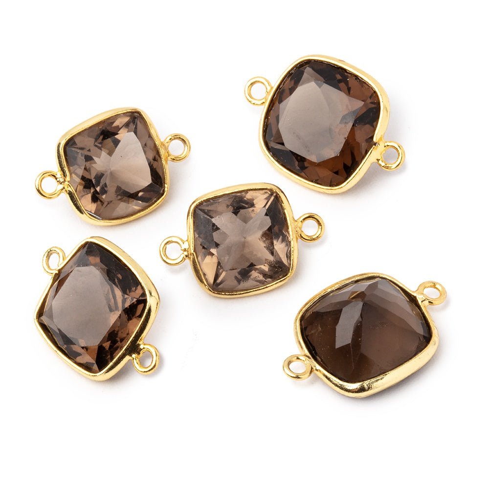 11-12mm Vermeil Bezel Smoky Quartz Pavilion Faceted Cushion Connector 1 piece