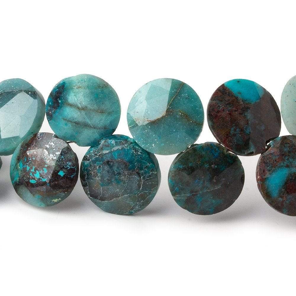 11-13mm Chrysocolla Top Drilled Faceted Coins 7.5 inch 28 Beads AA