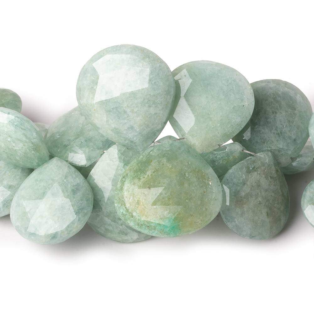 11-19mm Milky Aquamarine Faceted Heart Beads 7 inch 31 pieces