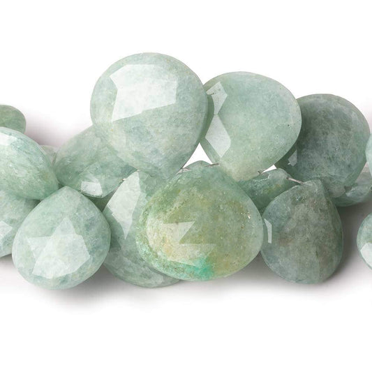 11-19mm Milky Aquamarine Faceted Heart Beads 7 inch 31 pieces