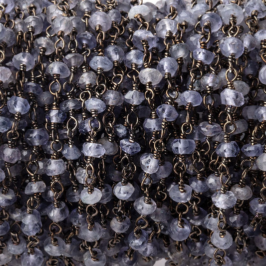 3mm Iolite faceted rondelle Black Gold Chain by the foot 36 pieces